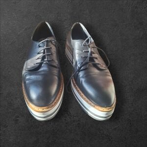 Women Black Leather Shoes- Cut Out Oxfords